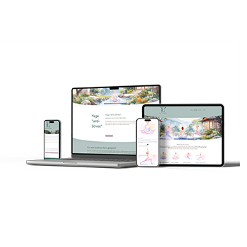 Website-Referenz eines Yoga-Angebots auf Laptop, Tablet und Smartphone